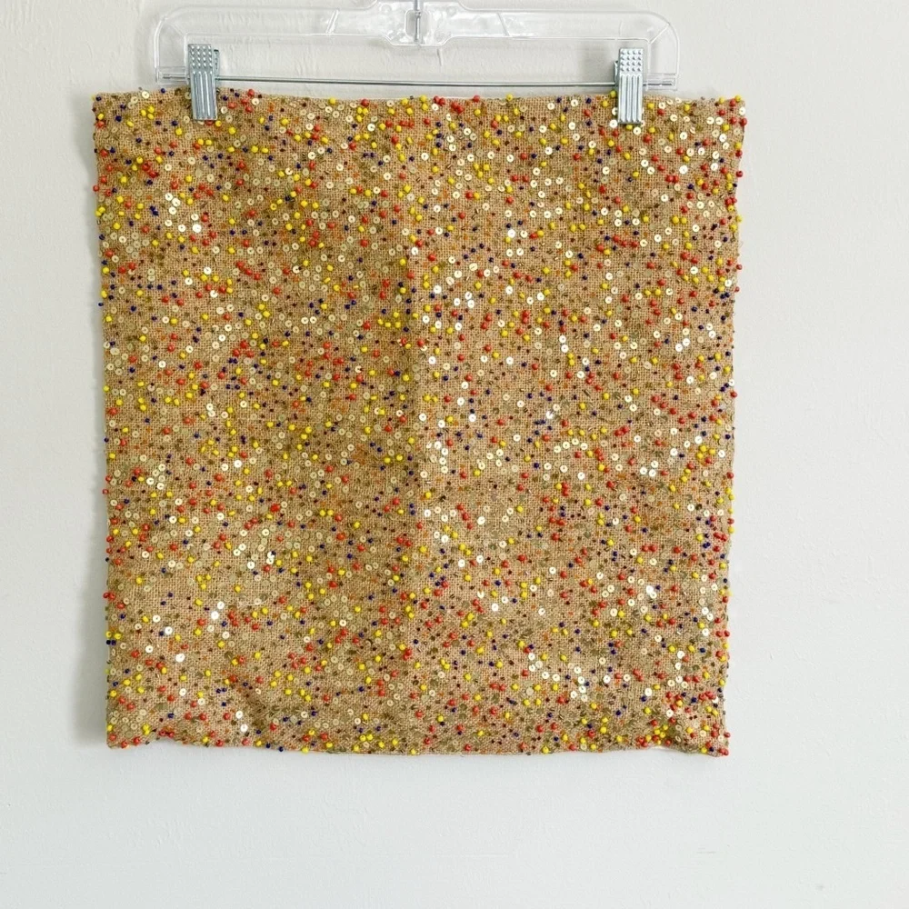 LOLOI Square Burlap Heavily Beaded Sequined Textured Boho Pillow Cover 18” X 18”